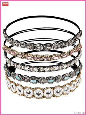 Rhinestone Beaded Elastic Headbands Set Faux Leather Hair Accessories